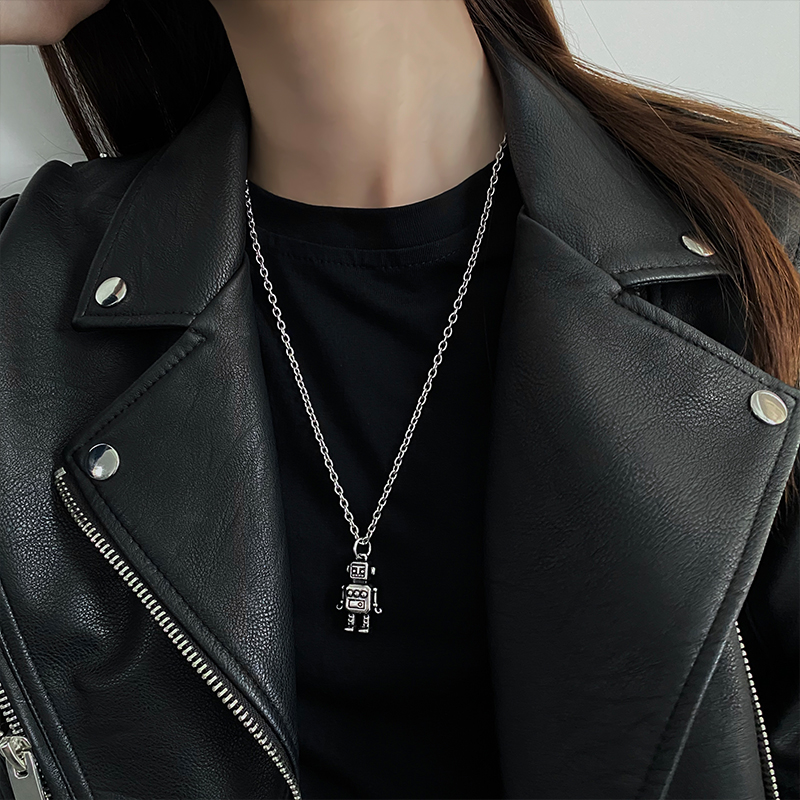 Vòng Cổ Kim Loại Mặt Hình Robot Cá Tính Thời Trang Phong Cách Hip Hop