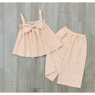 B190 - Bộ culottes kẻ vàng smock nơ