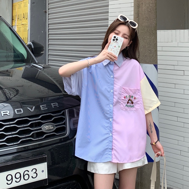 Áo Sơ Mi Tay Ngắn Cổ Búp Bê Thời Trang Mùa Hè Xinh Xắn Cho Nữ