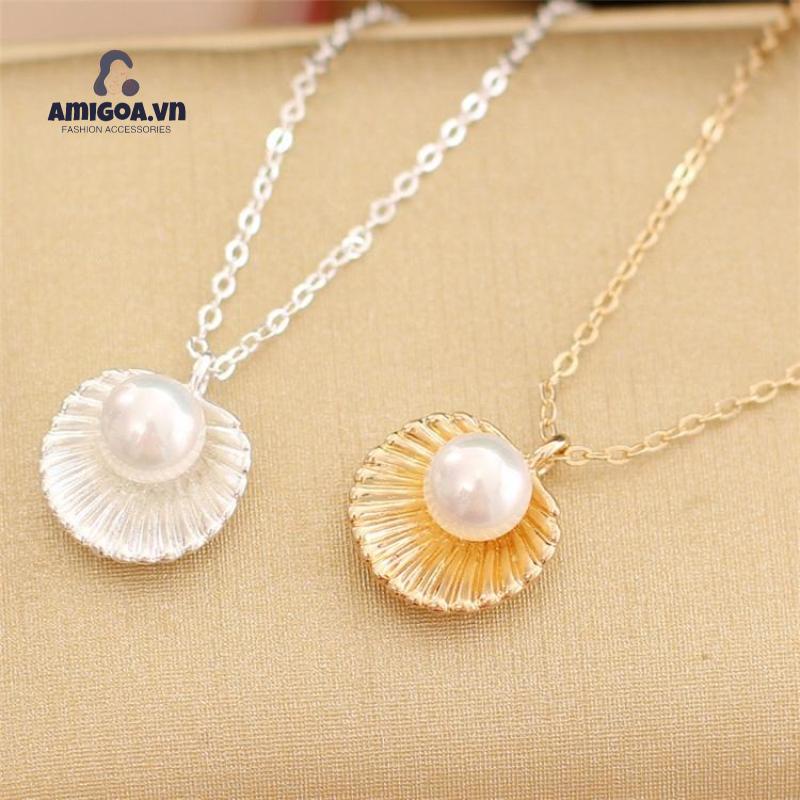 Vòng cổ Ngắn Mặt Vỏ Sò Đính Ngọc Trai Đơn Giản Thời Trang Cho Nữ