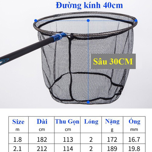 Vợt Vớt Cá Cacbon Cao Cấp Sanami Fishing-Vành tròn gấp gọn chuyên dụng câu đài câu đơn,vợt bắt cá inox