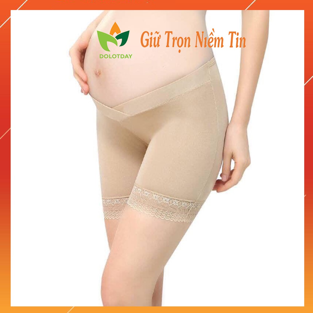 Quần lót váy bầu kiểu Legging cạp chéo ren chân cao cấp kháng khuẩn co giãn sexy QUANBAU02