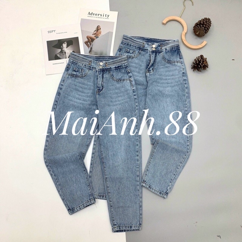 Quần jeans baggy MaiAnh.88 quần jean nữ lưng cao cạp đinh cá tính