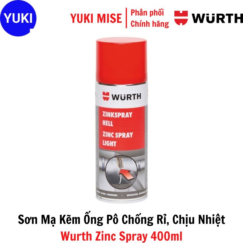 Sơn Mạ Kẽm Ống Pô Chống Rỉ, Chịu Nhiệt Wurth Zinc Spray 400ml [ YUKI MISE ]