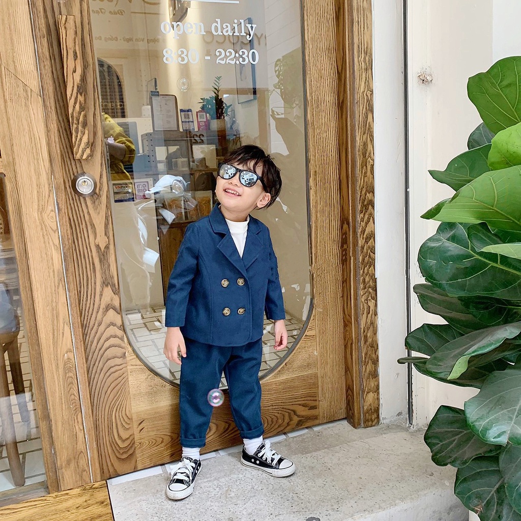 [Mã MINTCC10 giảm 10%] Set Vest Nhung Chéo Hàn 4 Khuy Form Hàn Quốc Sang Chảnh Cho Bé Trai Từ 1-5 Tuổi - TD4045