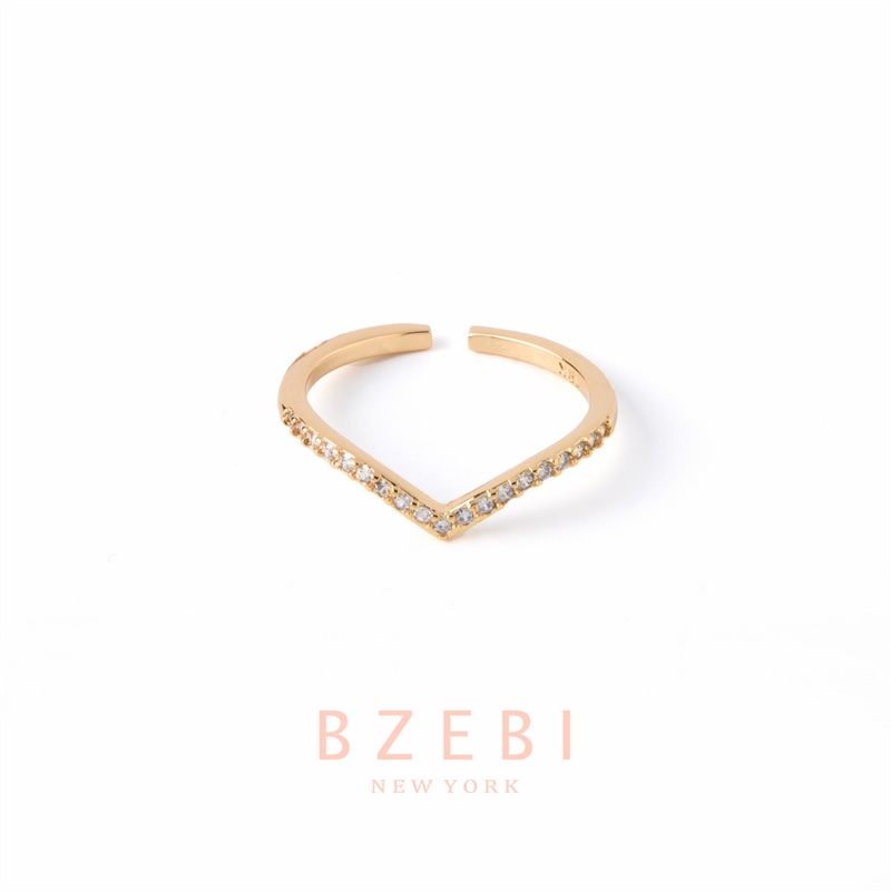 BZEBI Vàng Eternity Nhẫn Kim Cương Zircon Ban Nhạc Có Thể Điều Chỉnh Thiết Kế Tối Giản 27R