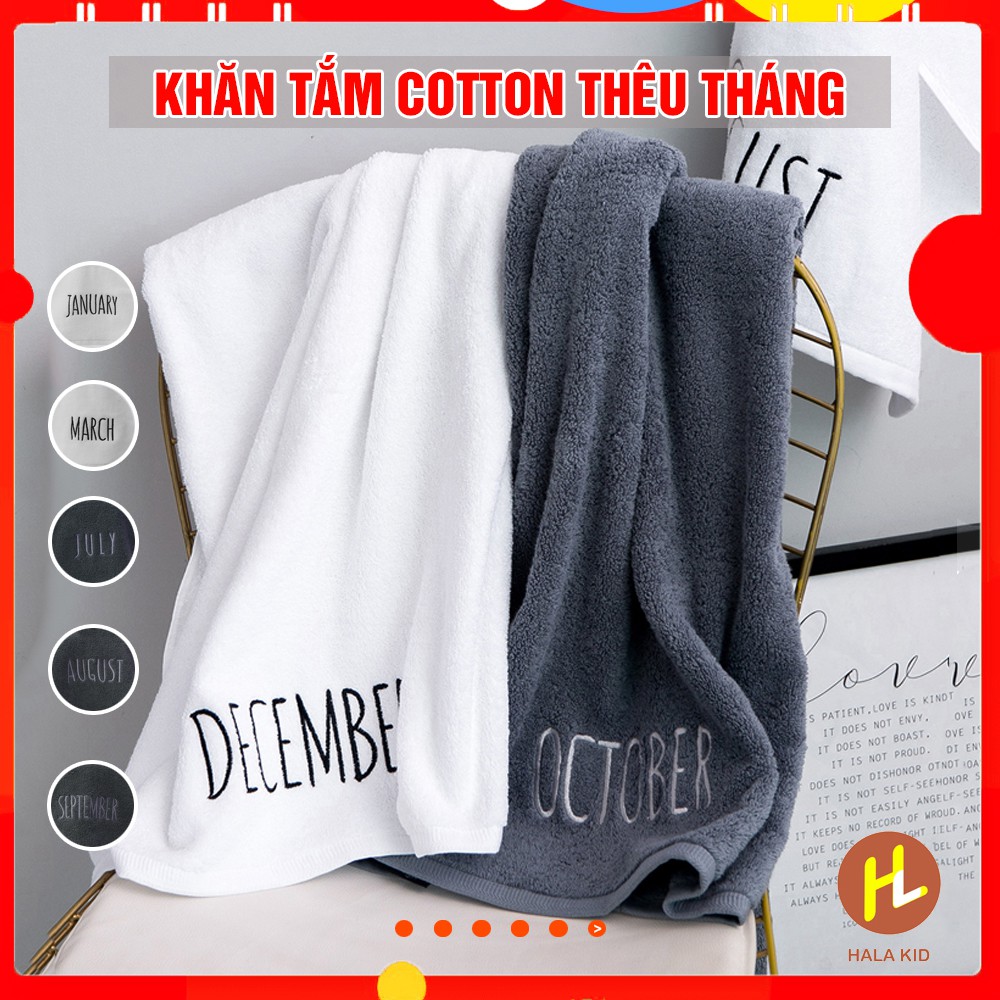 Khăn choàng tắm cotton thấm hút, mềm mại THÊU THÁNG (70x140cm) đa năng -QATE0156