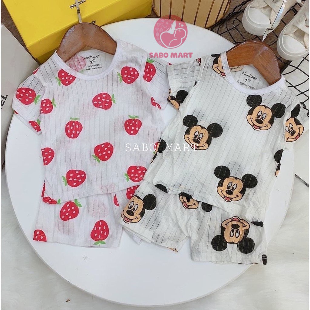 COMBO 5 Bộ Cotton Giấy Cộc Tay Khuy Vai Siêu Mềm Mát Cho Bé 3-14kg