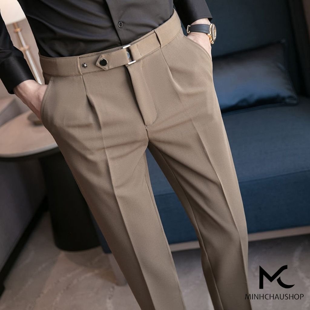 Quần Âu Nam SANMINHCHAU Quần Tây Baggy Nam Có Đai Chỉnh Eo Sidetab  Vải Tuyết Mưa Không Bai Xù Qd329