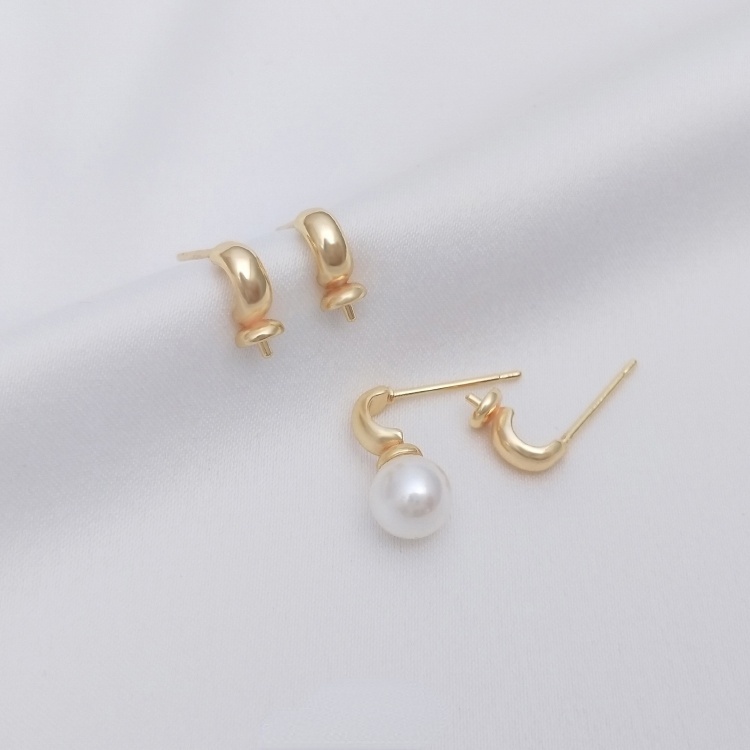 Cặp Giá Đỡ Bông Tai Hình Chữ C Bằng Đồng Đính Ngọc Trai Giả 14K diy