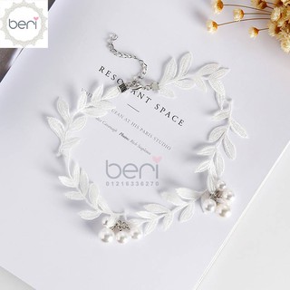 Dây chuyền choker ren chiếc lá BERI (Trắng) - DC006