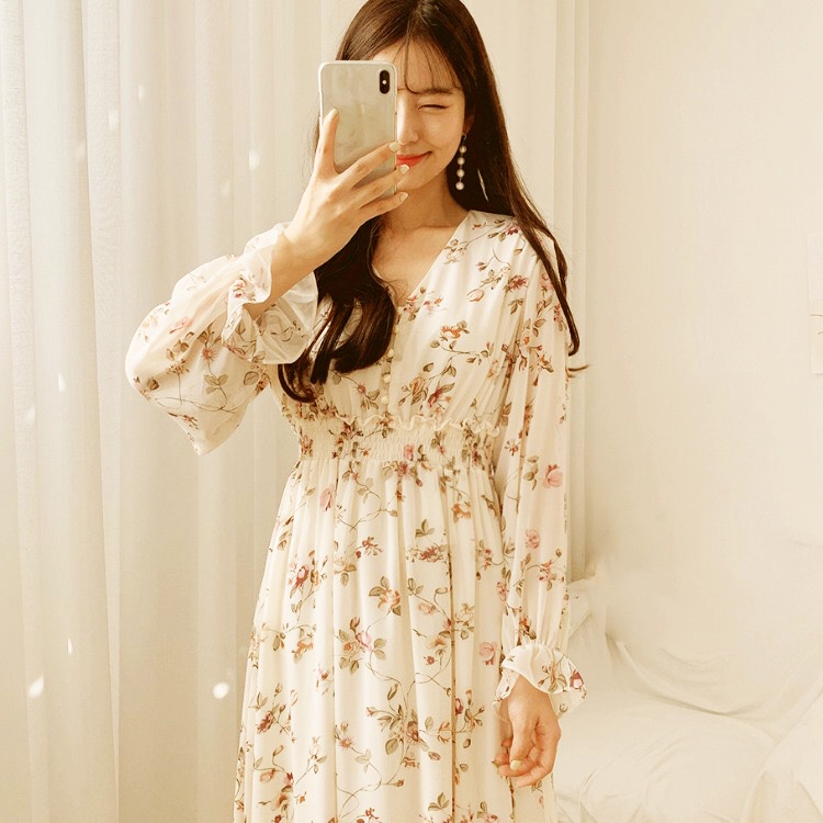 Váy hoa nhí babydoll thiết kế ulzzang body dáng dài cúc bọc , Đầm nữ vintage tay dài Hivano Fashion Week | BigBuy360 - bigbuy360.vn
