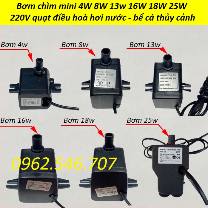 Máy Bơm Nước Chìm,quạt điều hòa,Hồ Cá Hòn Non Bộ,Thác Nước 4w đến 25w