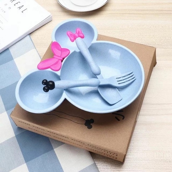 Khay ăn dặm lúa mạch mickey 3 ngăn kèm thìa dĩa cho bé