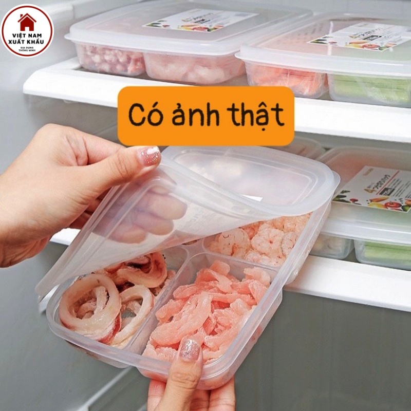 Hộp Chia Thực Phẩm 4 Ngăn RAKUEN Xuất Nhật 720ml Nắp Dẻo Kín Bảo Quản Thức Ăn