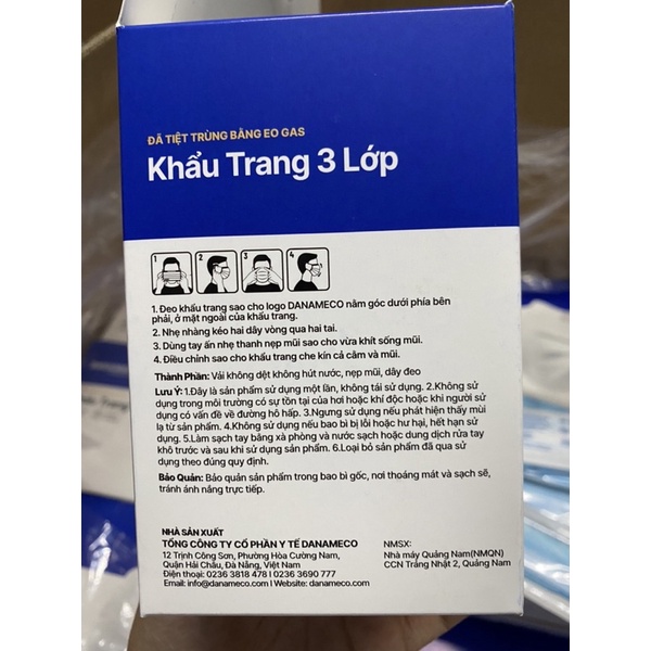 Khẩu trang y tế Danameco TIỆT TRÙNG EO.GAS, MÀNG LỌC CAO CẤP 1 gói/1 cái - 50 cái/hộp
