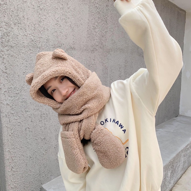 [ Mã LINHHTT01 giảm 10k] Mũ lên, mũ lông cừu kèm khăn quàng cổ và găng tay ấm áp Ulzzang Hàn Quốc - TinyShop