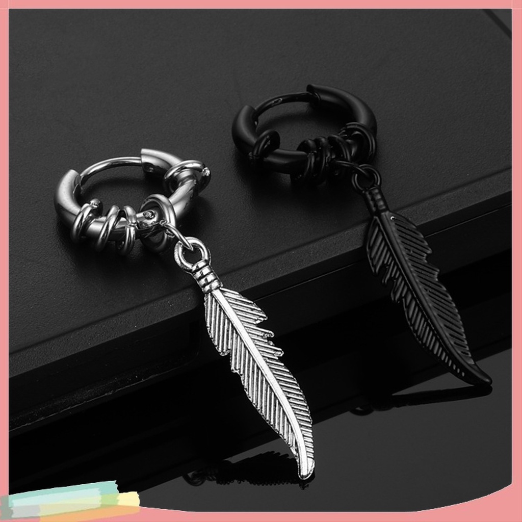 1 Đôi Bông Tai Hình Lông Vũ Bằng Thép Không Gỉ Màu Sắc Đơn Giản