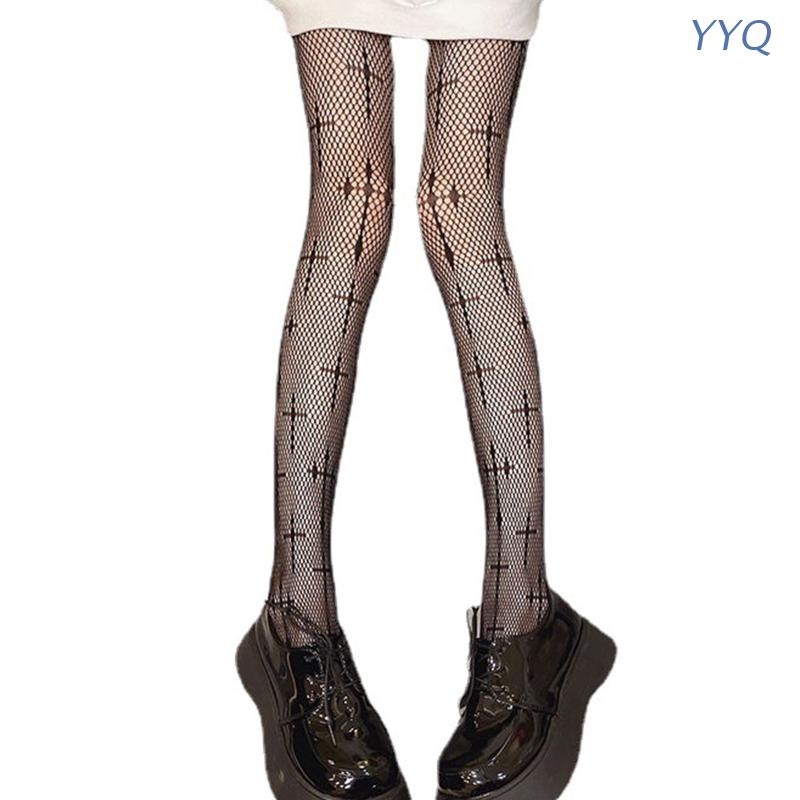 Yyq Quần Tất Lưới Họa Tiết Hình Xăm Chữ Thập Phong Cách Gothic Harajuku Lolita Dành Cho Nữ