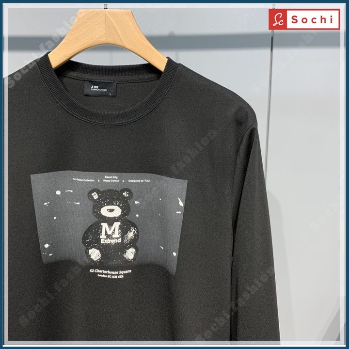 Áo thu đông tay dài nam, áo giữ nhiệt cổ tròn 3D lạ mắt in Gấu Đen mã SW.666