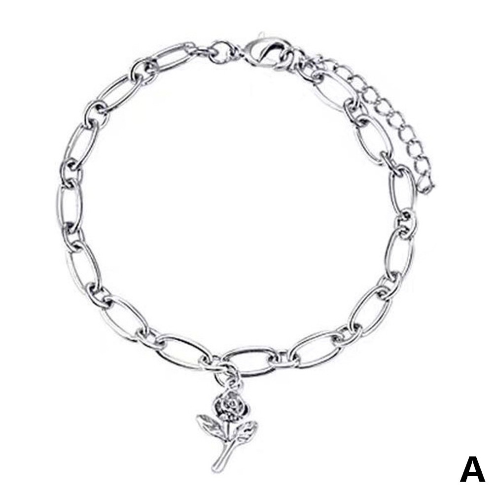 Vòng Tay Mạ Bạc 925 Mặt Hình Hoa Hồng Và Mặt Trăng Thời Trang Cho Nữ