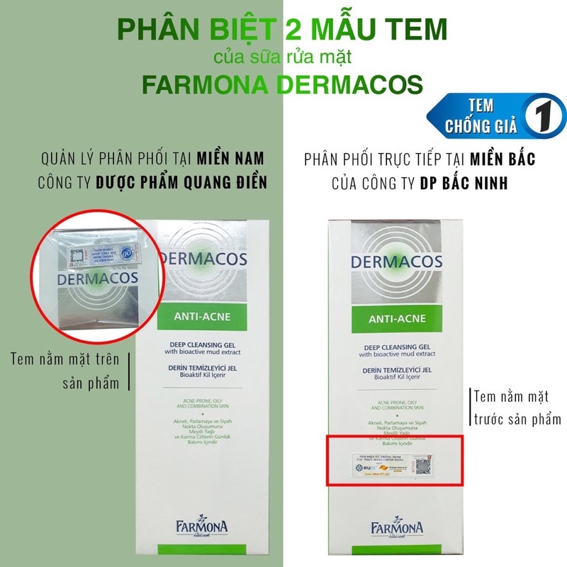 Gel rửa mặt/ kem dưỡng ngừa mụn Dermacos Antiacne Farmona