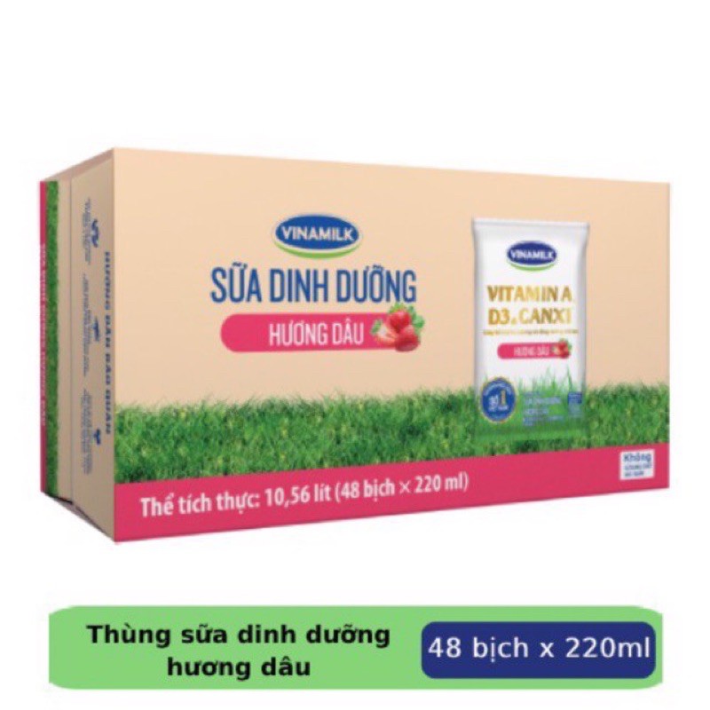 Thùng 48 Bịch Sữa Tươi Vinamilk Dâu - 220ml