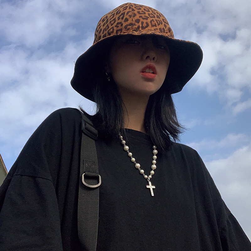 Vòng cổ Chuỗi Hạt Ngọc Trai Mặt Thánh Giá Đính Đá Pha Lê Phong Cách Hip Hop Cho Nam Và Nữ