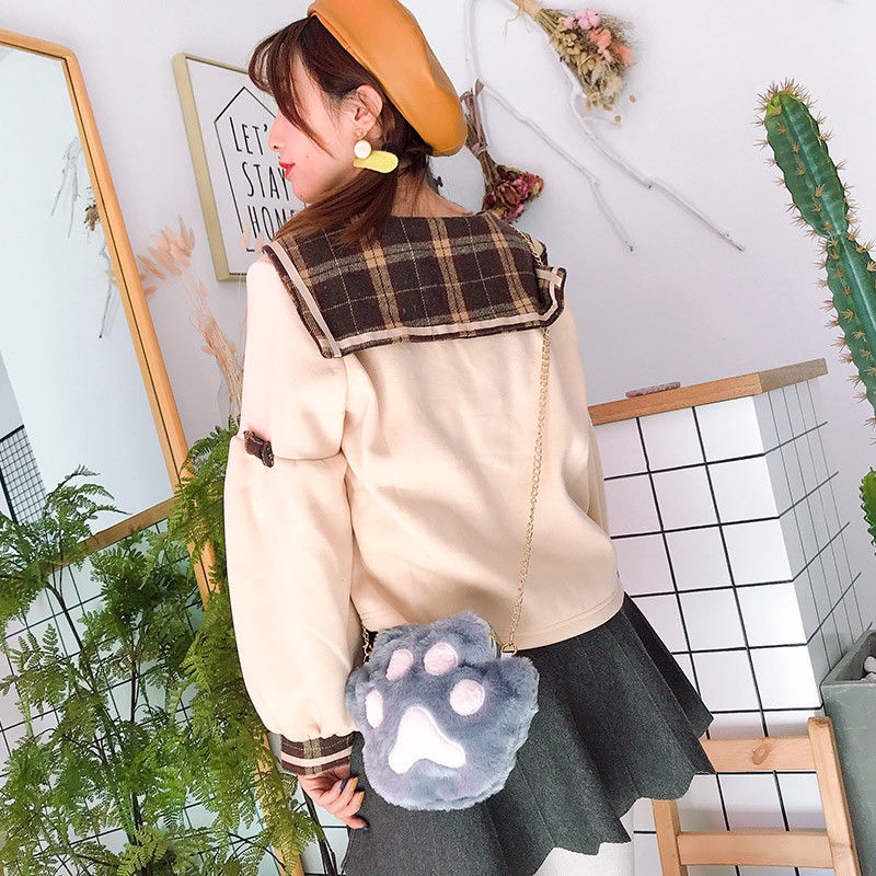 Túi đeo chéo hình chân gấu nhồi bông phong cách lolita dễ thương
