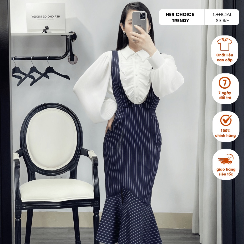 Đầm yếm đuôi cá sọc xanh thiết kế HER CHOICE TRENDY