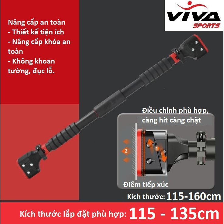 Xà đơn treo tường, gắn tường 2020 điều chỉnh 115 - 160cm nặng 3.2kg kèm thước cân bằng - VivaSports