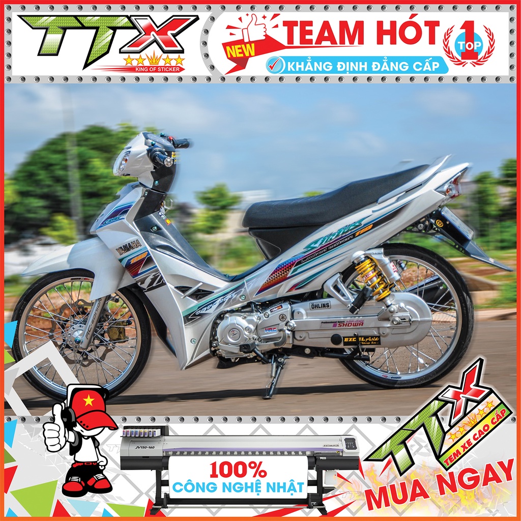 Tem chế sirius 110 tam giác nhỏ , Team rời sirius dán xe màu trắng siêu đẹp , Shop TTX Tem sirius mã