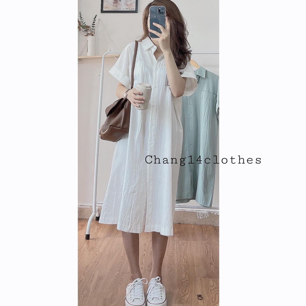 Váy sơ mi basic đũi xước ( ảnh thật ) | BigBuy360 - bigbuy360.vn