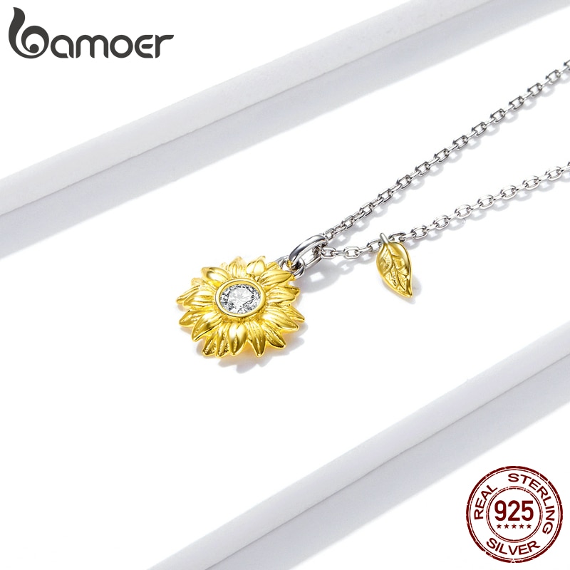 Dây chuyền BAMOER BSN212 bạc 925 họa tiết hoa hướng dương cho phái nữ phong cách thời trang