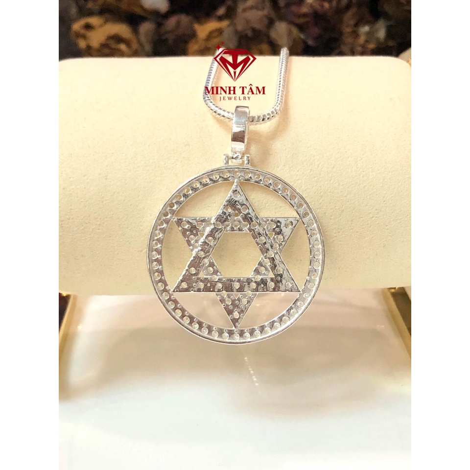 Mặt dây chuyền bạc nam hình tròn ngôi sao may mắn bạc ta gắn đá Minh Tâm Jewelry