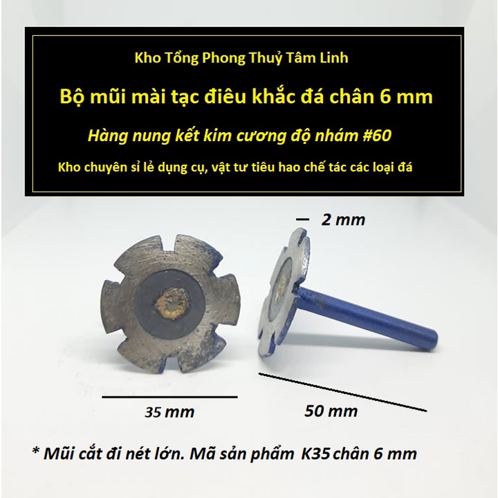 Bộ mũi mài kim cương nung kết chân 6 mm điêu khắc đá| Kho tổng phong thuỷ tâm linh