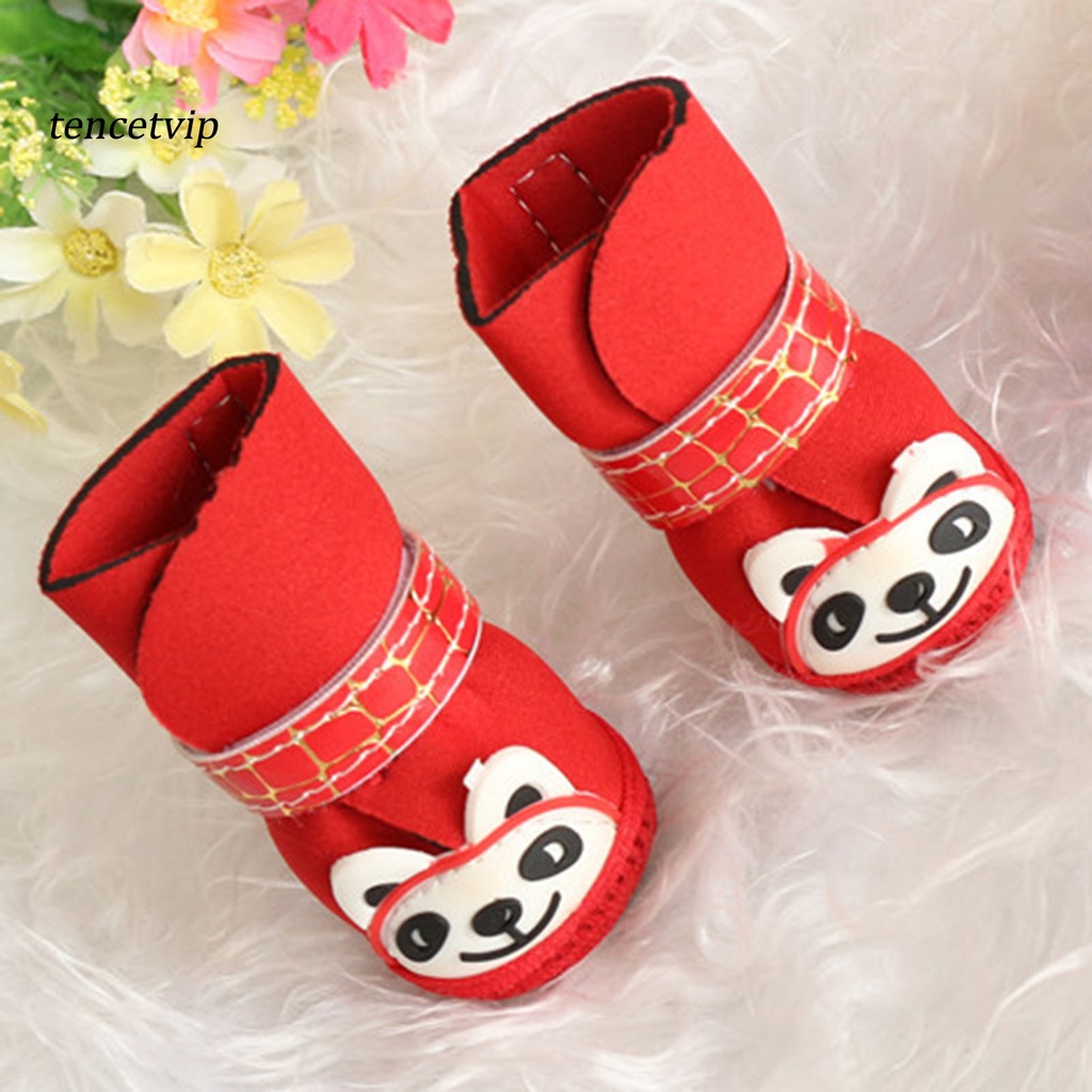 Set 4 Chiếc Giày Cao Su Đi Tuyết Chống Mài Mòn In Hình Gấu Trúc Hoạt Hình Cho Thú Cưng