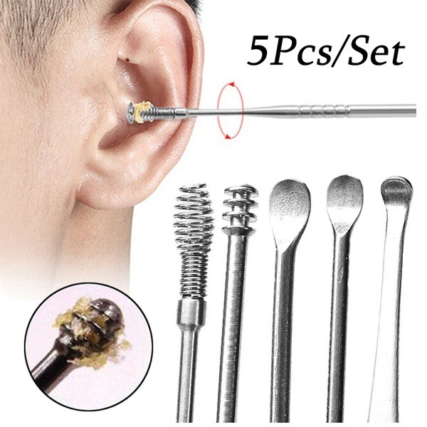 Set 5 Dụng Cụ Vệ Sinh Lấy Rái Tai Chất Liệu Thép Không Gỉ