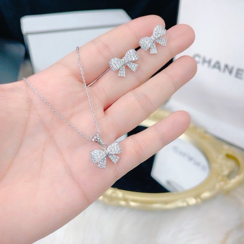 sét trang sức nơ mạ bạch kim