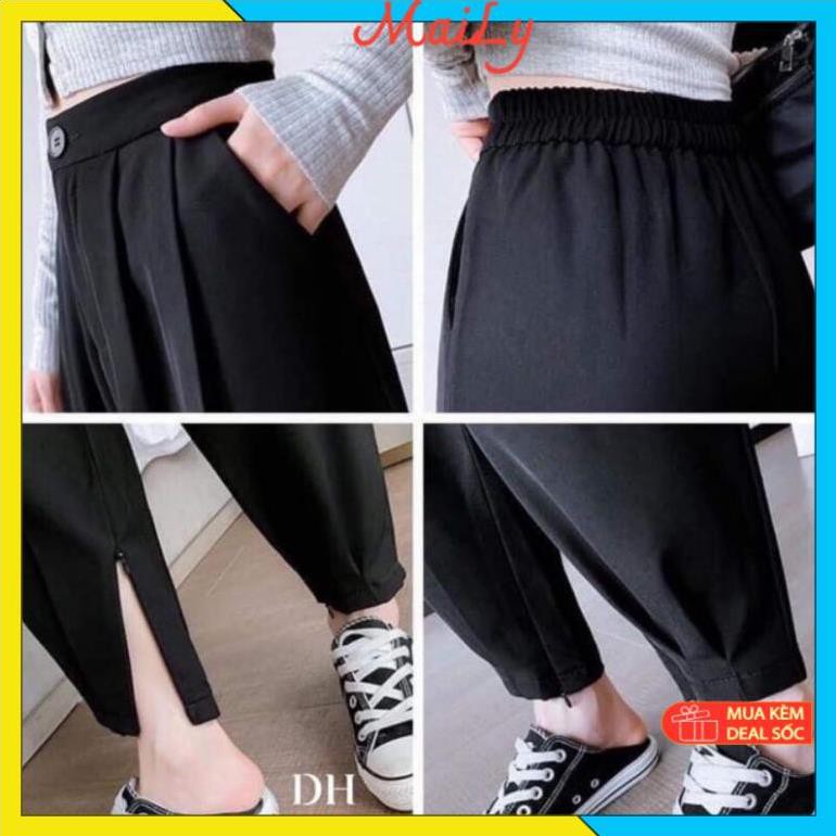 Quần baggy nữ bo gấu - Quần baggy thiết kế có khoá kéo lưng chun siêu tiện | BigBuy360 - bigbuy360.vn