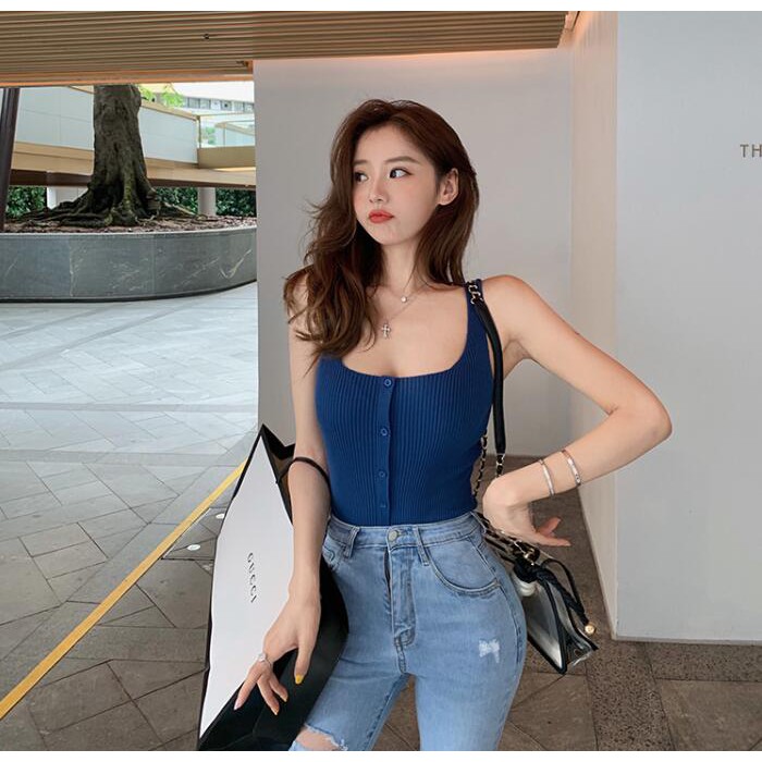 Áo không tay dệt kim thiết kế cổ vuông quyến rũ | BigBuy360 - bigbuy360.vn