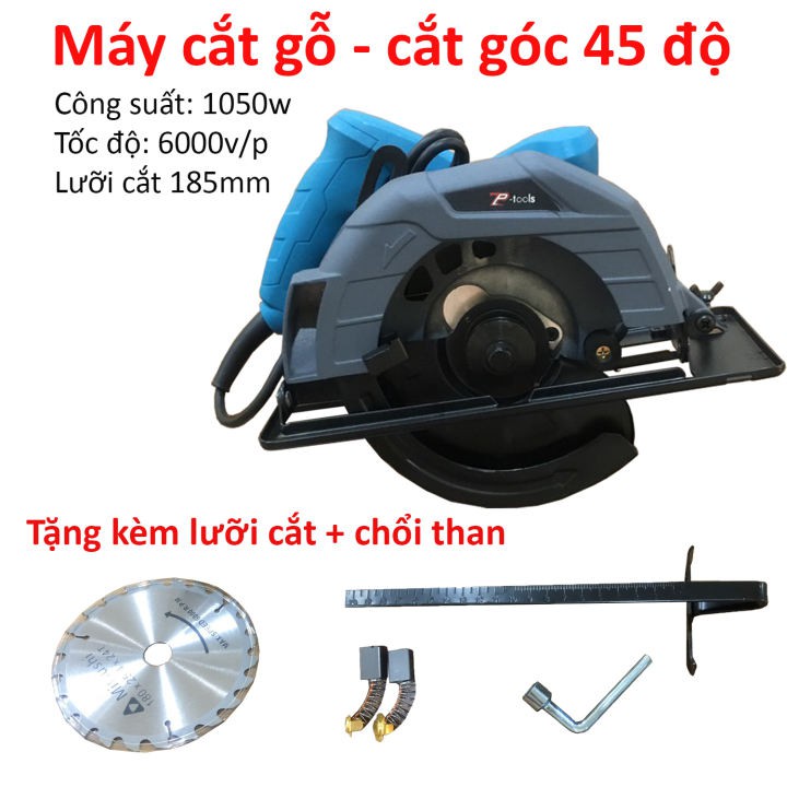 Máy cắt gỗ cầm tay 8100B, công suất lớn 1050w, máy cưa gỗ mini đĩa 185mm | Tặng kèm lưỡi + chổi than