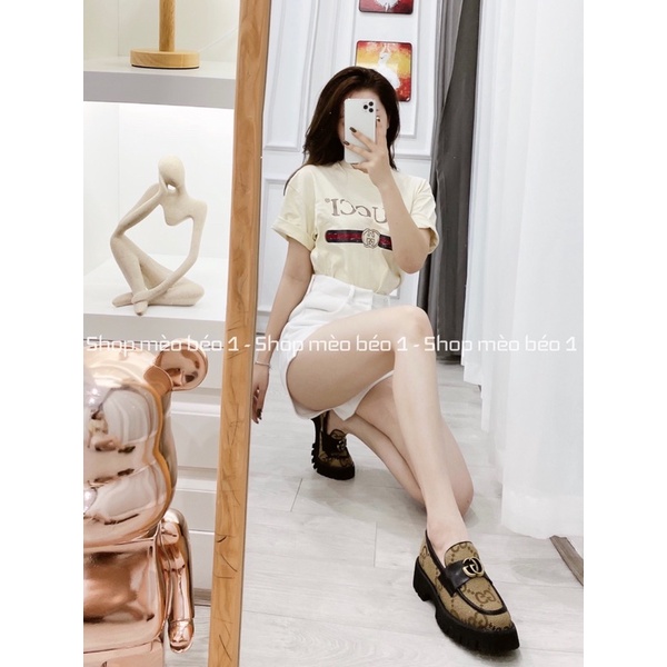 Giày moca gc mũi tròn đai logo ngang đế cao fullbox