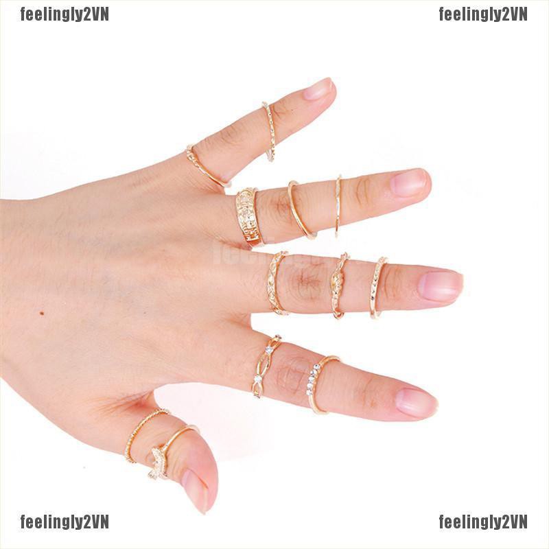 Set 12 nhẫn mạ vàng thời trang cho nữ
