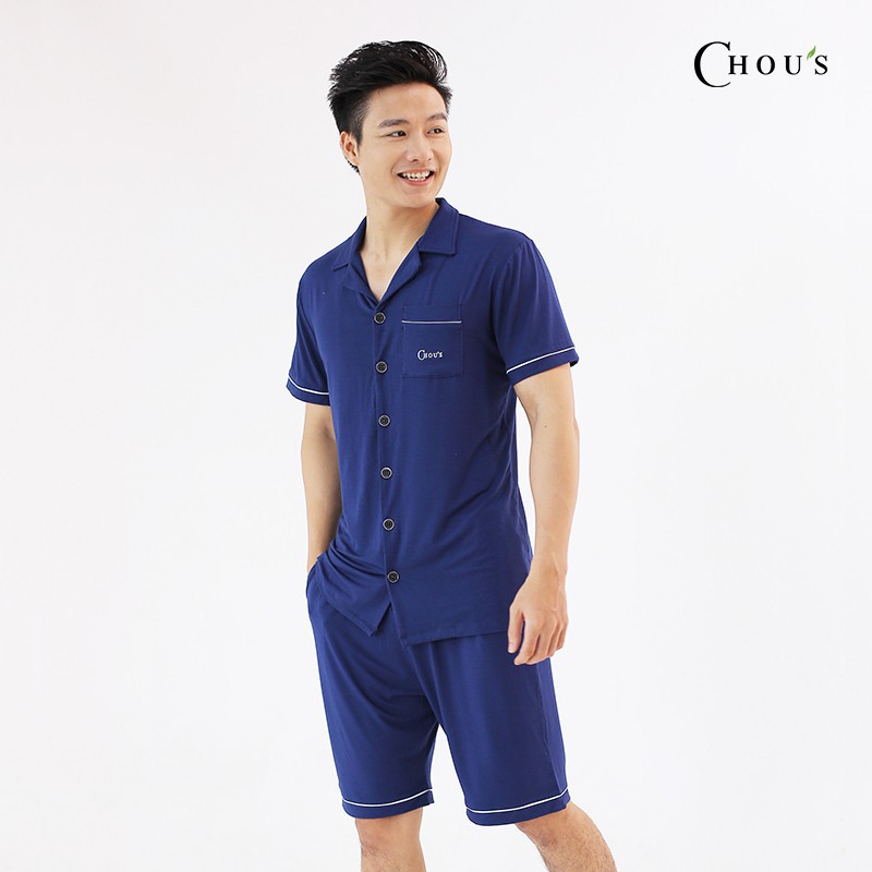 ĐỒ NGỦ BỘ PYJAMA NAM CỘC TAY CHẤT LIỆU VẢI BAMBOO CỰC MỀM,THOÁNG MÁT THẤM MỒ HÔI CHÍNH HÃNG THƯƠNG HIỆU CHOUS MÀU NAVY