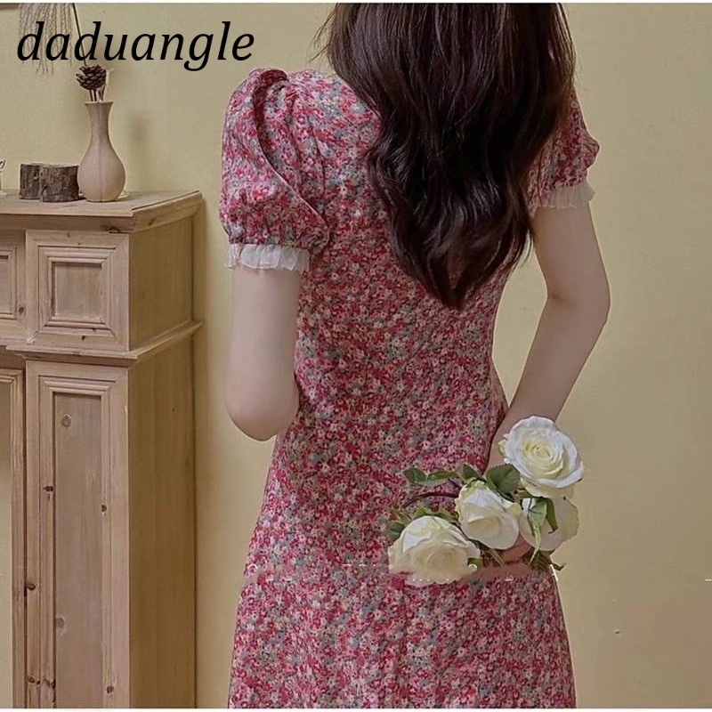 Đầm dài dáng ôm cổ V lưng cao in hoa hồng thời trang hè 2022 mới cho nữ