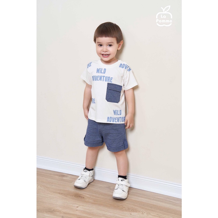 Bộ La Pomme cộc tay chất vải Bamboo cao cấp mềm mịn thoáng mát có túi ngực in chữ cho bé trai bé gái 12020