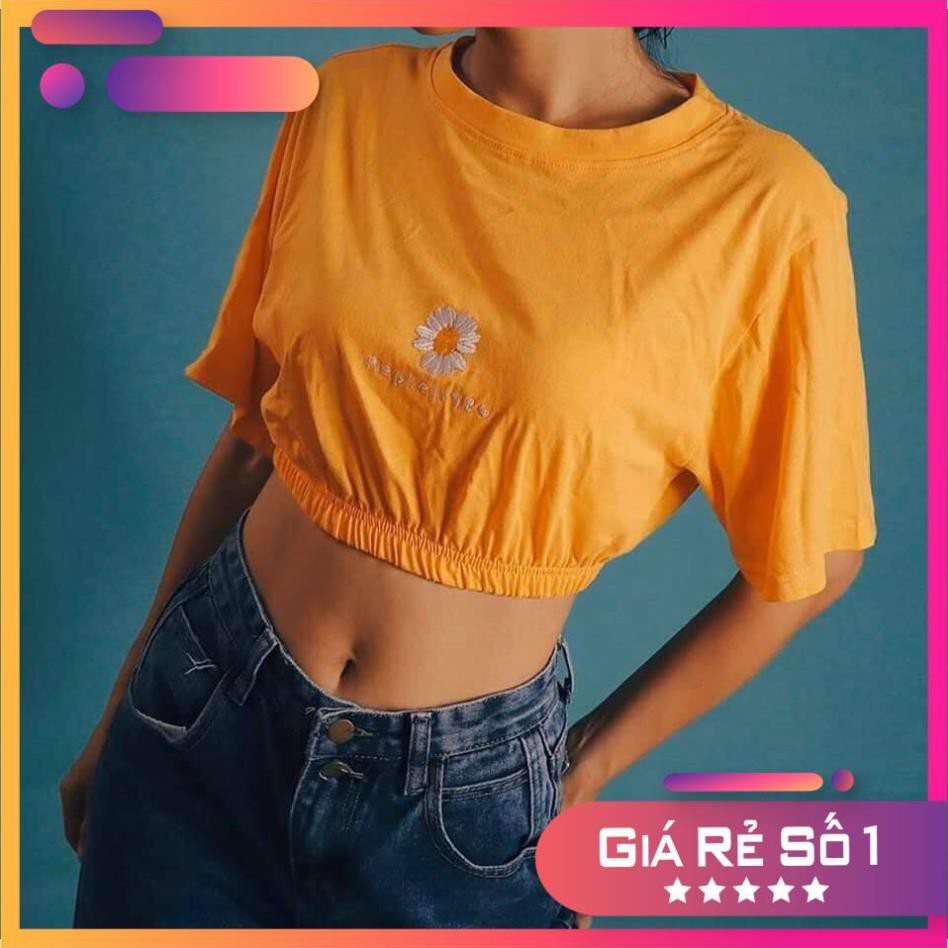 {Mẫu Mới Nhất}_Áo Croptop Ôm Thêu Hoa Cúc Cá Tính Dễ Phối Đồ Năng Động Phong Cách Kiểu Dáng Đẹp| Áo Croptop