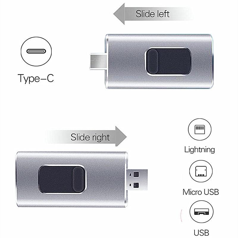 Ổ USB OTG đa năng 4 trong 1 tích hợp giác cắm USB Type-C Micro USB Lightning