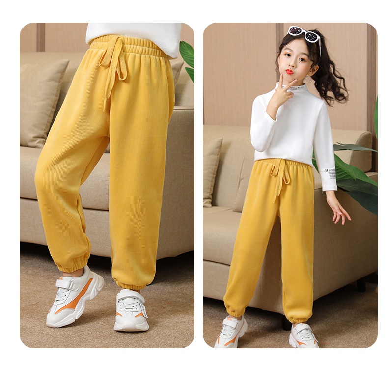 [LF.VN] Quần Jogger Nhung Dài Cột Dây Giữ Ấm Mùa Đông Cho Bé Trai Và Bé Gái 100-160cm